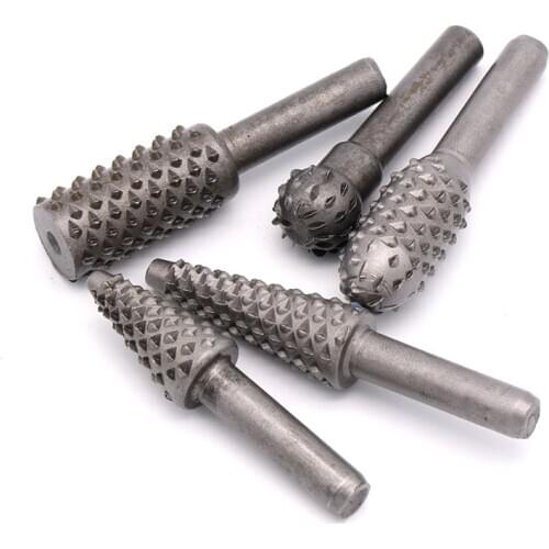5pcs Steel Rotary Rasp File Drill Bits 1/4" Shank Rotary Craft Files Rasp Burrs Wood Bits Grinding Power Woodworking Hand Tools