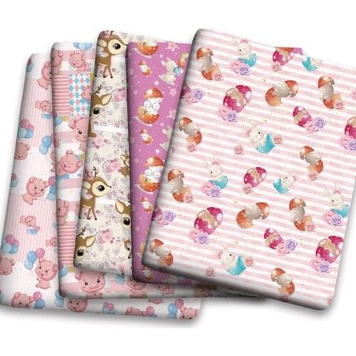 50*150cm Cartoon Pig Deer Rabbit Easter Pattern Printed Polyster Cotton Liverpool Bullet Fabric for DIY for Handmade By Yard