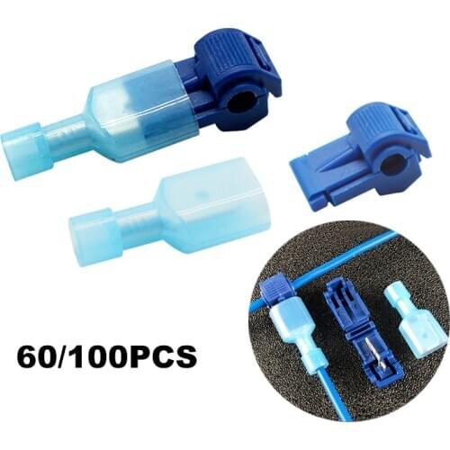 60/100PCS Quick Electrical Cable Connectors Snap Splice Lock Wire Terminals Crimp Wire Cable Blue Connectors
