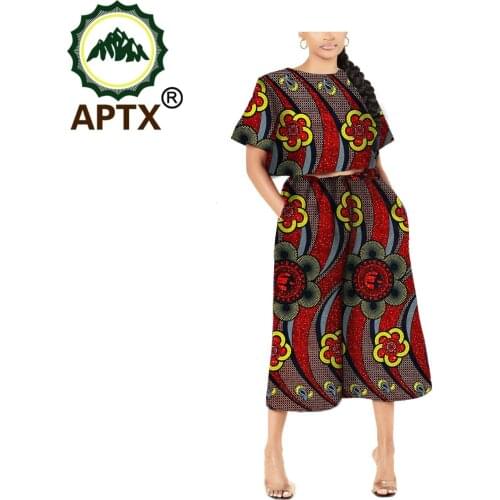 African Clothing For Women Ankara Style Bodysuit Two Piece Set Mid Calf Length Short Sleeve Crew Neck Wax Pure Cotton Fashion