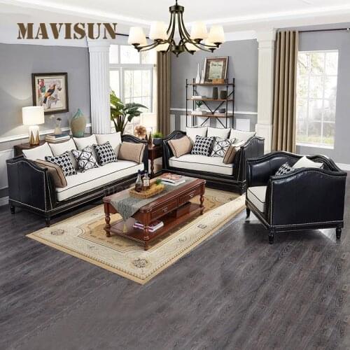 American Leather Solid Wood Sofa Combination Simple Country Antique Style Three-Person Fabric Corner Light Luxury Sofa L Shaped