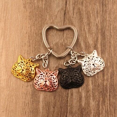 Exotic Shorthair Cat Animal Cute Gold Silver Plated Keychain For Bag Car Women Men Girls Boys Love Jewelry Christmas