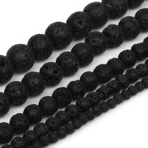 Natural Black Volcanic Lava Stone Beads Wholesale DIY Jewelry Bracelet Making 4 6 8 10 12mm 15.5" Round Beads