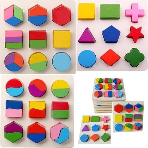 Baby Wooden Geometry Block Puzzles Kids Cognitive Toy Early Learning Educational Toy Children Gift Brain Training