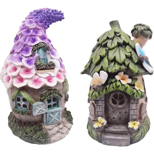 Home Mystic Gnome Fairy House with Color Changing LED Solar Outdoor Decor Garden Light