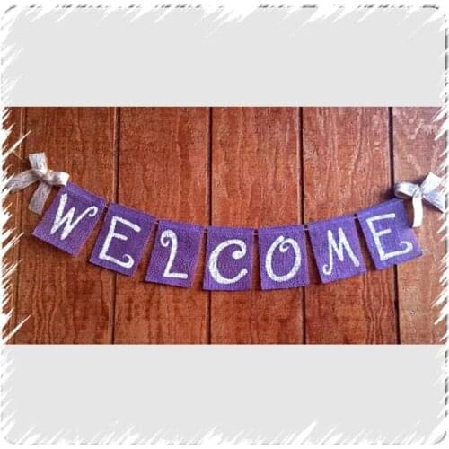 Rustic Purple Welcome Banner Garland Birthday Party Decoration Individual Wedding Home Celebrations Party Bunting Sign
