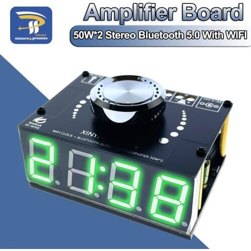 HIFI 50W*2 Stereo Bluetooth 5.0 Digital Power Amplifier Board Module With WIFI Timing Clock XY-W50L With Fashion Sense