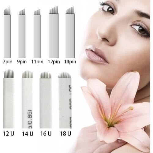500 Pcs Microblading Needles 7/9/11/12/14/21/16U/18u Shape for Microblading Embroidery Pen Pernement Makeup Tattoo Machine