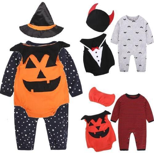 Halloween Baby Boy Clothes Sets Wizard Costumes Newborn Rompers Hat 3PCS Suits Pumpkin Bat Infant Jumpsuits Star Outfits 0-2Year