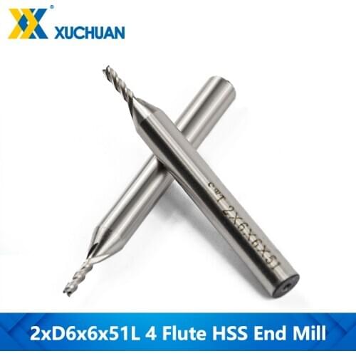 1pc 4 Flutes HSS Milling Cutter 6mm Shank Diameter 2mm Spiral Carbide Flat Nose End Mill for Acrylic PVC Cutting CNC Router Bit