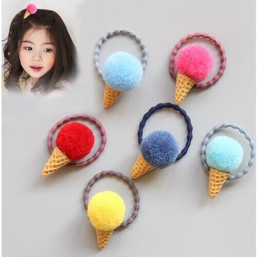 Korean version of childrens hair accessories cute colored yarn balls baby ice cream cones, hair ropes, hair rings rubber bands