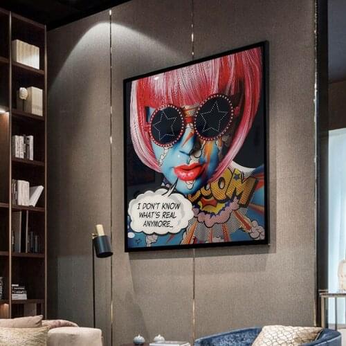 Red Hair Blue Skin Lips Abstract Graffiti Girl Wall Art Canvas Painting Poster Picture Home Decoration For Living Room Bedroom