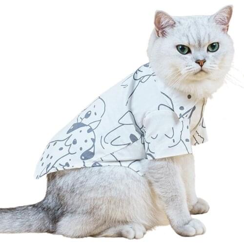 Summer Pet T-Shirt Cotton Turndown Collar White Cartoon Printing Pet Shirt Blouse