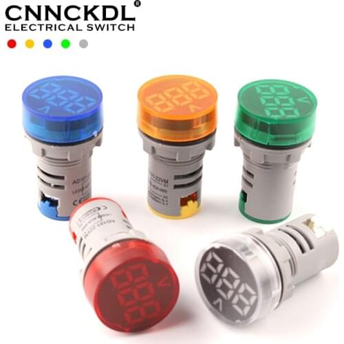 22mm Frosted Surface Mini Digital Display Auto LED Round Voltage Indicator AC20-500V Voltage Meters Signal Lamp Tester Measuring