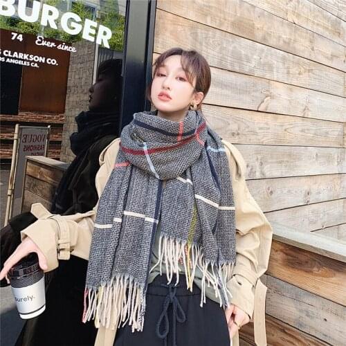Fashion Imitation Cashmere Women Vintage knitted Plaid Scarf Winter Warm Shawl Long Wrap Bandana Tassel Female Thick Blanket
