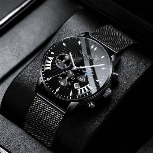 Top Brand Mens Watches Luxury Stainless Steel Mesh Calendar Watch Men Business Luminous Quartz Wristwatch Relogio Masculino