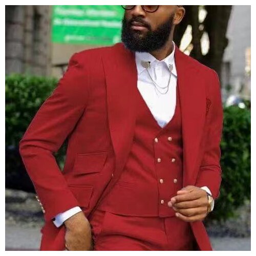 2021 Tailor made luxury noble quality fashion Red men for wedding Pointed lapel man suit slim fit party Blazer Jacket+Vest+pants