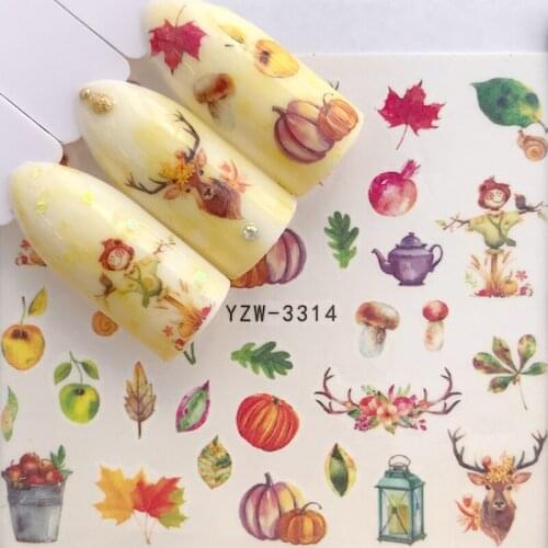 1 Sheet Mix Christmas Halloween Designs Nail Art Water Transfer Stickers Elk Pumpkin Maple Leaf DIY Nail Decoration Decal