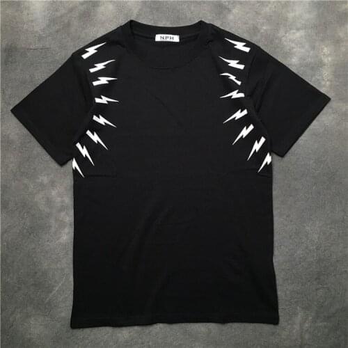 Men New Novelty 2020 Shoulder lightning T Shirts T-Shirt Hip Hop Skateboard Street Cotton T-Shirts Tee Top kenye S-XXL #K15