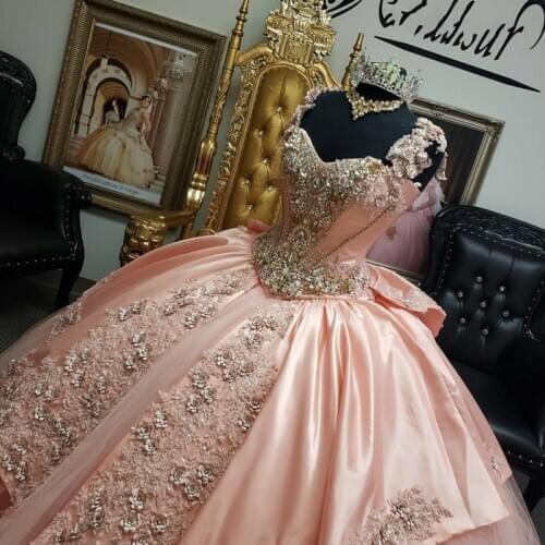 New vestidos de 15 años Pink Quinceanera Dresses Appliqued Beaded Ball Prom Gowns Sweet 16 Dress robe de princesse fille