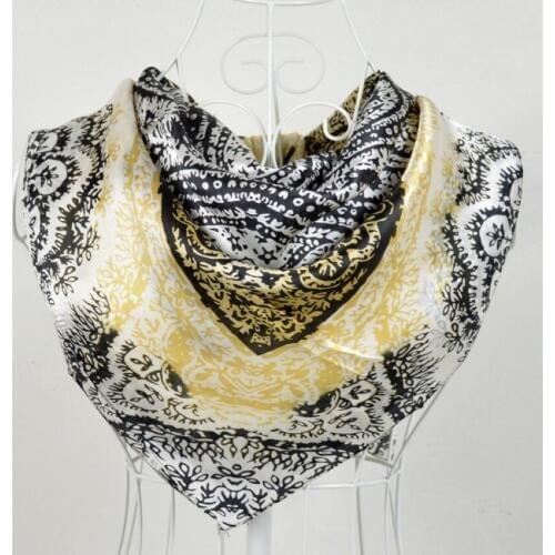 New Design 90*90cm Gold Black 100% Mulberry Silk Female Square Silk Scarf Printed,Fashion 100% Silk Crepe Satin Women Scarves