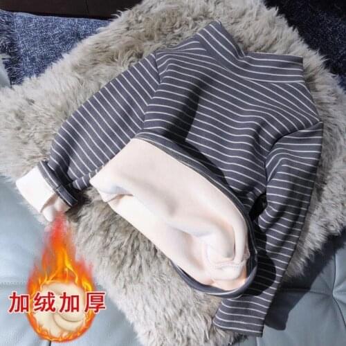 Boys clothes winter Girls tshirts turtleneck plus velet warm stripe long sleeve pullovers basic underwear baby kid clothingtops