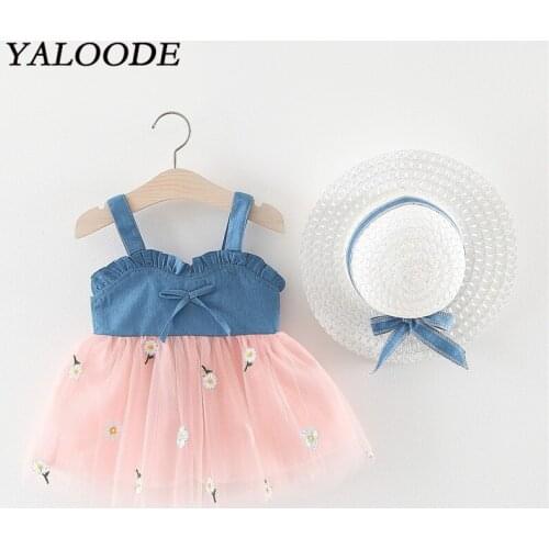 Baby Girl Dress 2 Piece Clothes Set Girl Dress Bow Hat Birthday Wedding Party Princess Tutu Dress Denim Tulle Newborn Dress