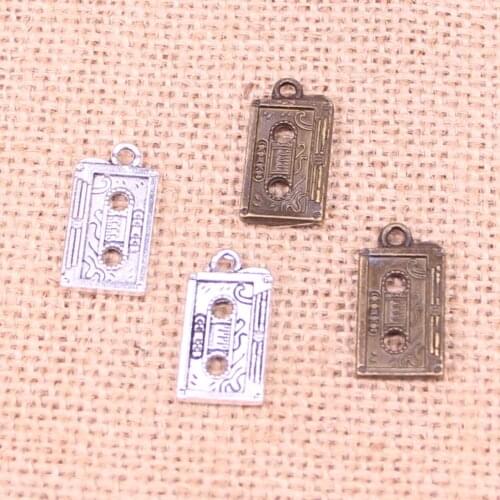 14pcs Antique Silver Plated retro 80s cassette tape Charms Pendants for Jewelry Making Bracelet DIY Handmade Craft 23*12mm