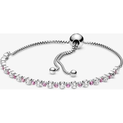 Pink & Clear Sparkling Slider Bracelet 925 Sterling Silver Bracelets & Bangles Women S925 Fine Jewelry Wholesale