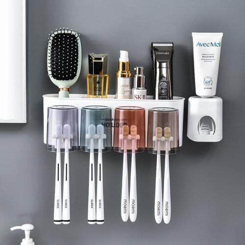 Toothbrush holder wall set toothbrush cup mouthwash cup toothpaste squeezer tooth cup household washing table shelf