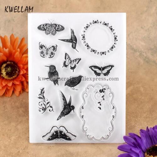 Bird Butterfly Wreath Scrapbook DIY photo cards account rubber stamp clear stamp transparent stamp 11x16cm KW7050410