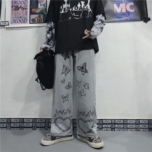 Winter Fashion 2021 New Harajuku Love Printed Pants Womens Loose Casual Korean High Waist Sports Pants Retro Wide Leg Pants