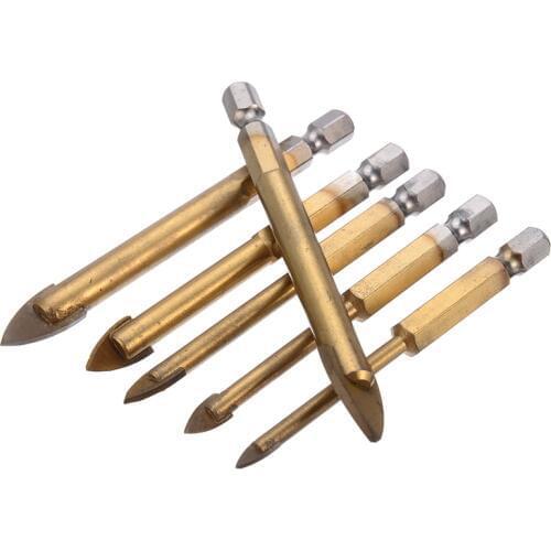 6Pcs 4-12mm 1/4" Hex Shank Glass Drill Bit Ceramic Tile Cutter Tungsten Carbide Tipped for Chucks Bit Holder