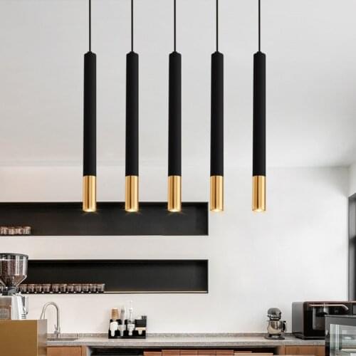 Back Led Chandelier Modern Long Tube Hanging Lamp Kitchen Island Dining Living Room Shop Cafe Decor Cylinder Pipe Pendant Light