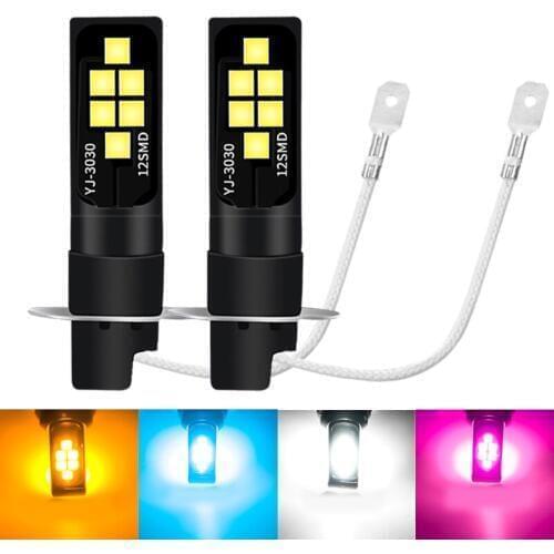 2Pcs H1 H3 LED Bulb Super Bright 3030 12SMD CREE Chip Car Fog Lights 12V Driving Day Running Lamp Auto Car Styling White orange