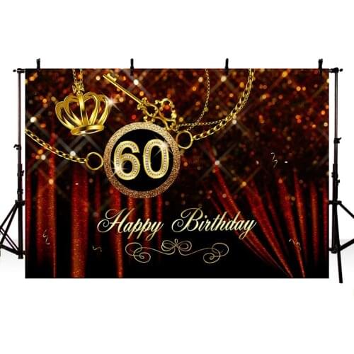 Vinyl Photography Background Adult Luxury 60th Birthday Party Decor Golden Crown Necklace Red Light Banner Backdrop Photo Studio