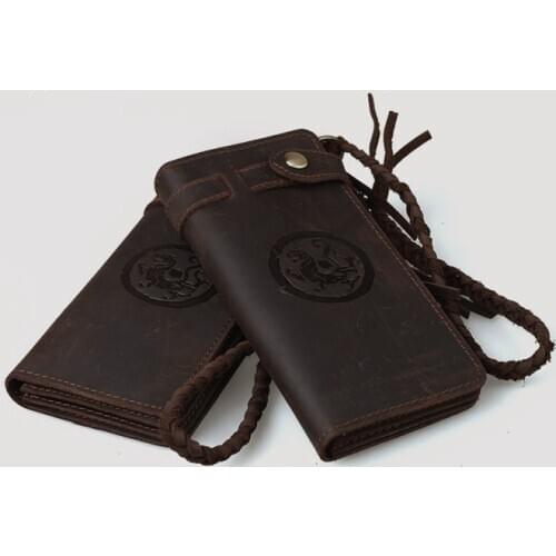 Vintage Crazy Horse leather Men Wallet Men Genuine Leather wallet male Purse Handmade long style clutch Bag Coin Purse Money Bag