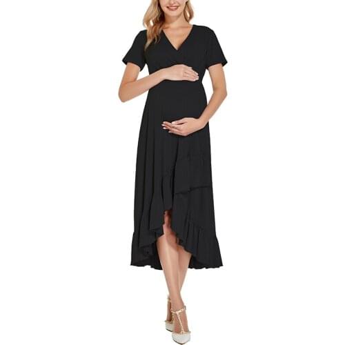 Womens V-neck Irregular Hem Skirt Short Sleeve Loose Maternity Dresses Pregnancy Clothes 2021New Casual Print Knee Length Dress