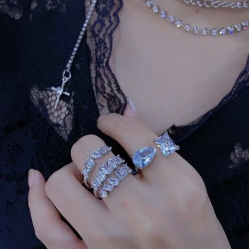 Shiny Side New Accessories Crystal Waterdrop Adjustable Rings for Women Elegant Zirconia Geometric Gift Rings