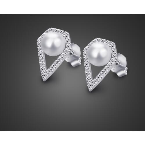 Elegant pearl earrings Fashion women 100% solid 925 sterling silver heart Stud earrings wholesale rose gold jewelry Gift