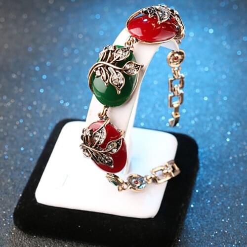 Vintage Rhinestone Branch Red Green Resin Women Bracelet Bangle Jewelry Bracelet Jewelry for Women Best Friend Gifts
