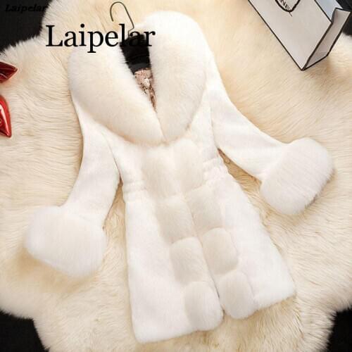 Womens Fashion Winter Coat Faux Fur Thick Warm Ol Elegant Black Long Outwear Solid 2020 Fashion Chic Female Overcoat for Girl