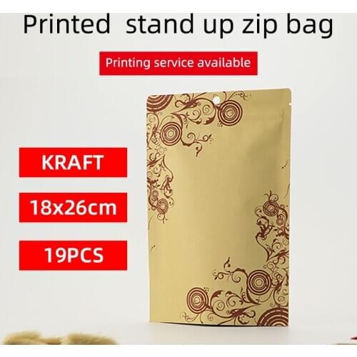 18x26cm 19pcs stand up pouch with zipper brown kraft paper zip lock bag kraft aluminum coffee tea sanck food packaging bag