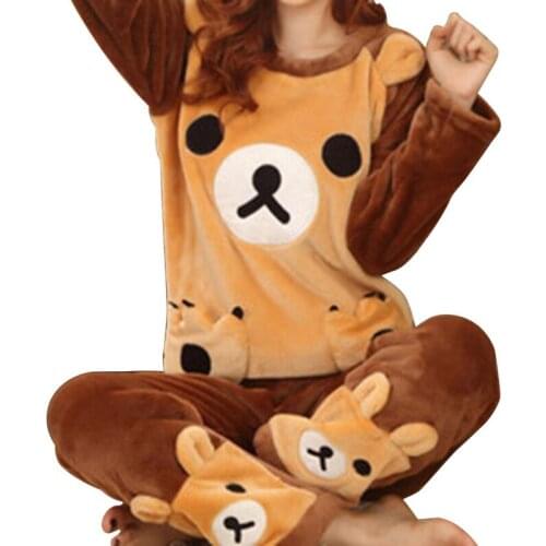 2021 Womens Pajamas Set Winter Thick Warm Flannel Pajama Sets Cartoon Pyjamas Women Homewear Animal Sleepwear Female Pajama