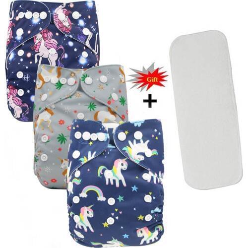 3PCS Ohbabyka Diaper Cover Baby Nappies Unicorn Animal Pattern Training Panties Baby Pocket Diaper Reusable Cloth Diapers