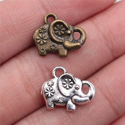 4pcs 16x13mm 2 Colors Antique Bronze Plated Pendants Elephant Pendants Flower Elephant Charm Elephant