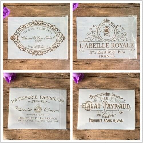 4pcs / set A4 Cake letters Stencils Painting Coloring Embossing Scrapbook Album Decorative Template cake stencil crafts books