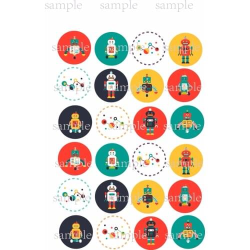 24 Robot Edible Cake Topper Wafer Rice Paper for Cake Cupcake Cookie Topper Decoration Birthday Baby Shower Cake Decor Supply