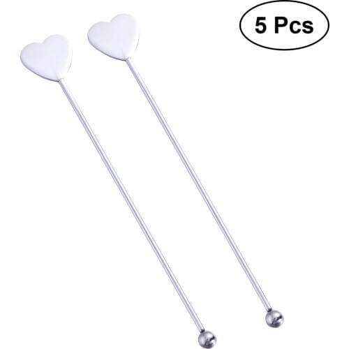 5 Pcs Stainless Steel Practical Durable Heart-shaped and Round Bead Martini Picks Cocktail Pick Set Fruit Stick Stirring Stick