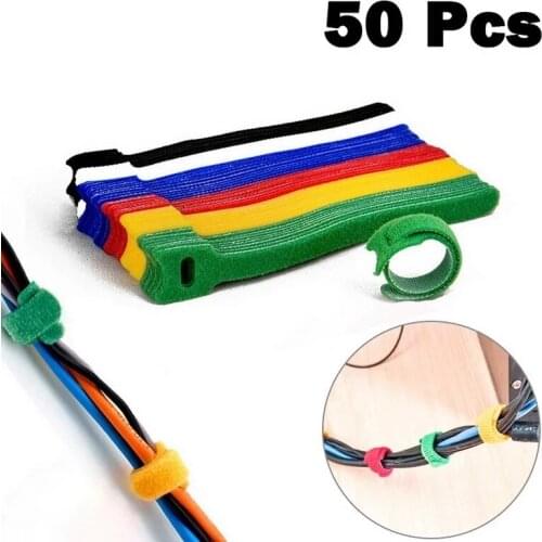 50Pcs Reusable Fastening Cable Ties Hook Loop Cords Wire Organizer Wraps Cable Nylon Strap Hook Loop Tidy Organizer Tool